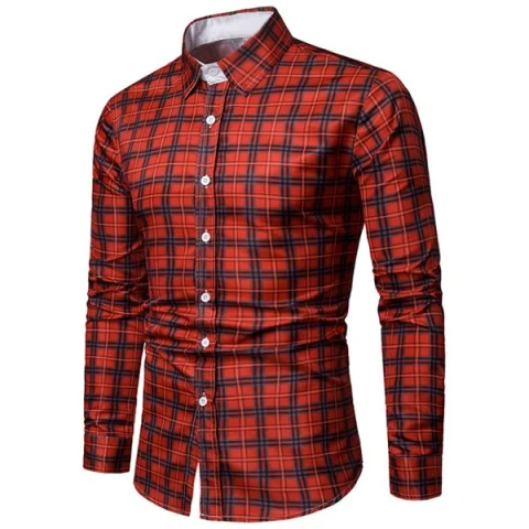 Long Sleeves Casual Plaid Printed Shirt - Red Fansmadedirect