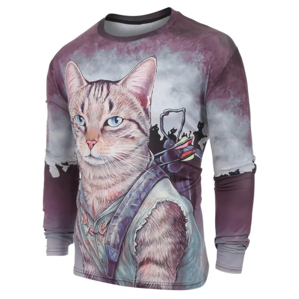 Long Sleeves Cats Print Casual T-shirt - Fansmadedirect