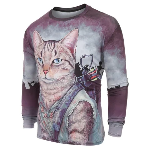 Long Sleeves Cats Print Casual T-shirt - Fansmadedirect