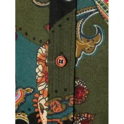 Long Sleeves Flower Paisley Print Button Shirt - Green Fansmadedirect