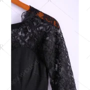 Long Sleeves Lace Splicing Boat Neck Sexy Style Women's Dress - Black One Fansmadedirect