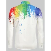 Long Sleeves Splatter Painting Print Button Shirt - White Fansmadedirect