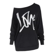 Love Pattern Dropped Shoulder Sweatshirt - Black Fansmadedirect