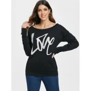 Love Pattern Dropped Shoulder Sweatshirt - Black Fansmadedirect