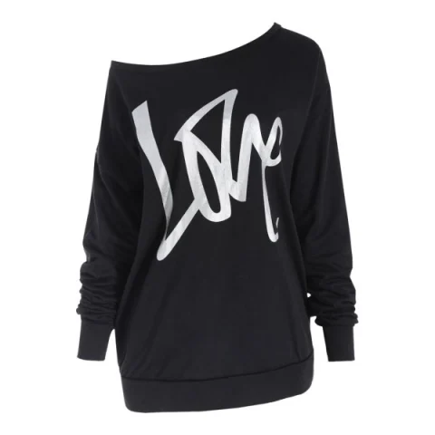 Love Pattern Dropped Shoulder Sweatshirt - Black Fansmadedirect