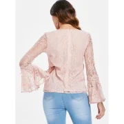 Low Cut Flare leeve Lace Blouse - Light Pink Fansmadedirect