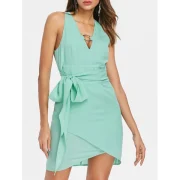 Low Cut leeveless Chiffon Dress - Aquamarine Fansmadedirect