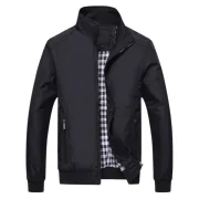 Male Overcoat Casual Solid Slim Stand Collar Zipper Men Jackets - Black Fansmadedirect
