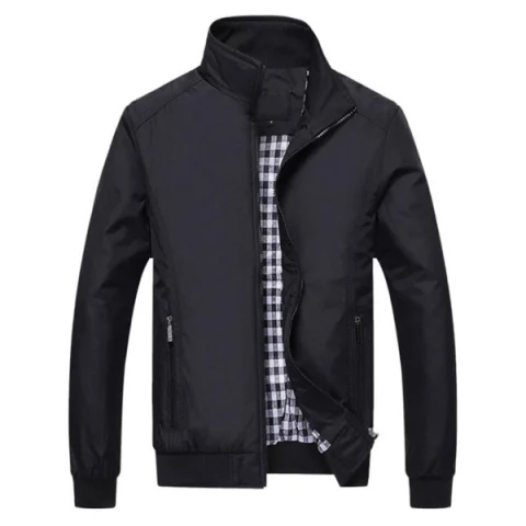 Male Overcoat Casual Solid Slim Stand Collar Zipper Men Jackets - Black Fansmadedirect