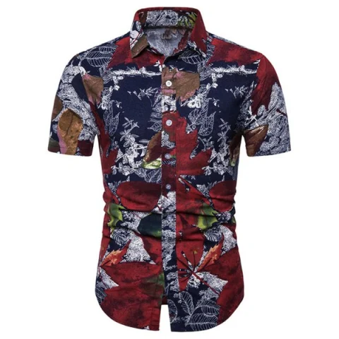Maple Leaf Pattern Short Sleeves Shirt - Firebrick Fansmadedirect