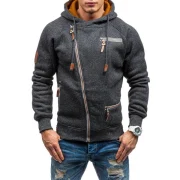 Men Hooded weater Personality ide Zipper Black Gray - Gray Fansmadedirect