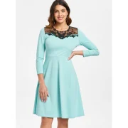 Mesh Insert Butterfly Embroidered Flare Dress - Coral Blue Fansmadedirect