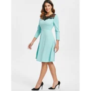 Mesh Insert Butterfly Embroidered Flare Dress - Coral Blue Fansmadedirect