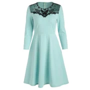 Mesh Insert Butterfly Embroidered Flare Dress - Coral Blue Fansmadedirect