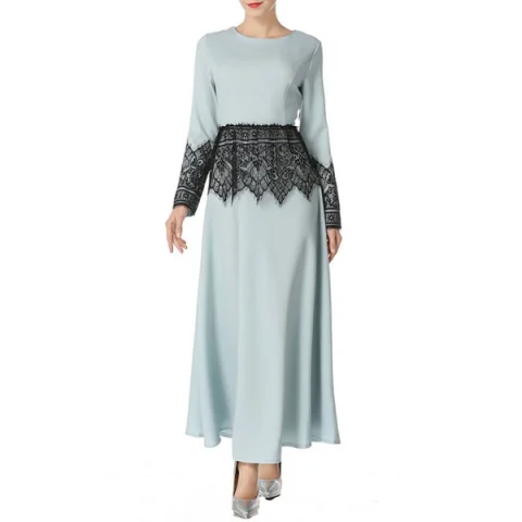 Mesh Insert Maxi Arabic Dress - Light Green Fansmadedirect