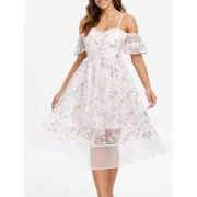 Mesh Panel Floral Embroidery Dress - akura Pink Fansmadedirect