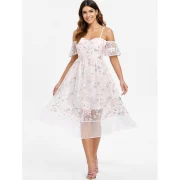 Mesh Panel Floral Embroidery Dress - akura Pink Fansmadedirect