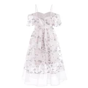 Mesh Panel Floral Embroidery Dress - akura Pink Fansmadedirect