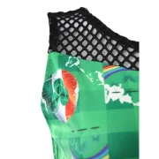 Mesh Panel Printed A Line Dress - Deep Green Fansmadedirect