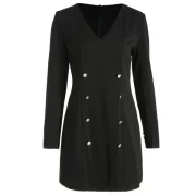 Military Style Buttoned Front Short Dress - Black Fansmadedirect