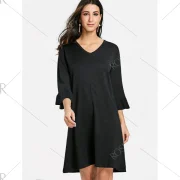 Mini Flare Sleeve Shift Dress - Black One Fansmadedirect