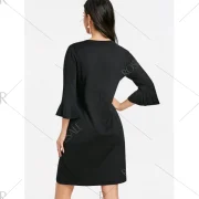 Mini Flare Sleeve Shift Dress - Black One Fansmadedirect