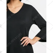 Mini Flare Sleeve Shift Dress - Black One Fansmadedirect