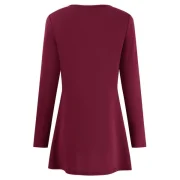 Mock Buttons Long leeves olid Tee - Red Wine Fansmadedirect
