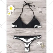 Monochrome Halter Bikini Set - White And Black Fansmadedirect