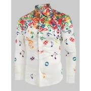 Musical Note Pattern Long leeves hirt - White Fansmadedirect