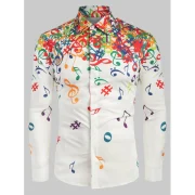 Musical Note Pattern Long leeves hirt - White Fansmadedirect