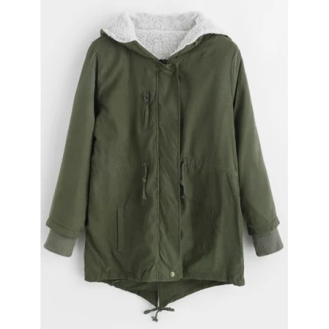 New Cotton-padded Thicken Berber Fleece Coat Frock Overcoat - Army Green One Fansmadedirect