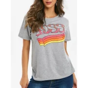 Number Print Multicolor Round Neck Tee - Gray Cloud Fansmadedirect