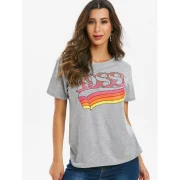 Number Print Multicolor Round Neck Tee - Gray Cloud Fansmadedirect