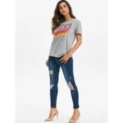 Number Print Multicolor Round Neck Tee - Gray Cloud Fansmadedirect