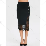 Oblique Button Midi Lace lit kirt - Black Fansmadedirect