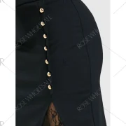 Oblique Button Midi Lace lit kirt - Black Fansmadedirect