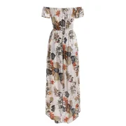Off houlder Flower Leaf Maxi Romper - Beige Fansmadedirect