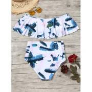 Off houlder Printed High Waisted Bikini et - White Fansmadedirect