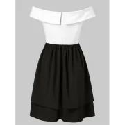 Off Shoulder Color Block High Waist Dress - White Fansmadedirect