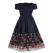 Off Shoulder Floral esh Panel Dress - Deep Blue Fansmadedirect