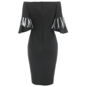 Off Shoulder Fringed Sleeve Fitted Dress - Black Fansmadedirect