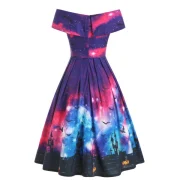 Off Shoulder Pumpkin Bat ulticolor Halloween Dress - Fansmadedirect