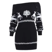 Off The houlder Knit Tunic Reindeer weater - Black Fansmadedirect