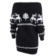 Off The houlder Knit Tunic Reindeer weater - Black Fansmadedirect
