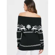 Off The houlder Knit Tunic Reindeer weater - Black Fansmadedirect