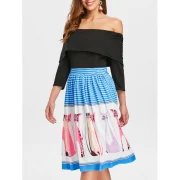 Off The houlder Ruffled Printed Dress - Black Fansmadedirect