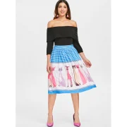 Off The houlder Ruffled Printed Dress - Black Fansmadedirect