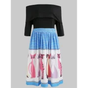 Off The houlder Ruffled Printed Dress - Black Fansmadedirect