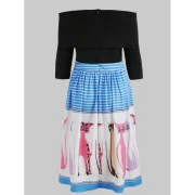 Off The houlder Ruffled Printed Dress - Black Fansmadedirect